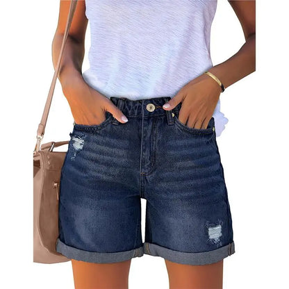 10PACK High-Waisted Distressed Rolled-Up Denim Shorts