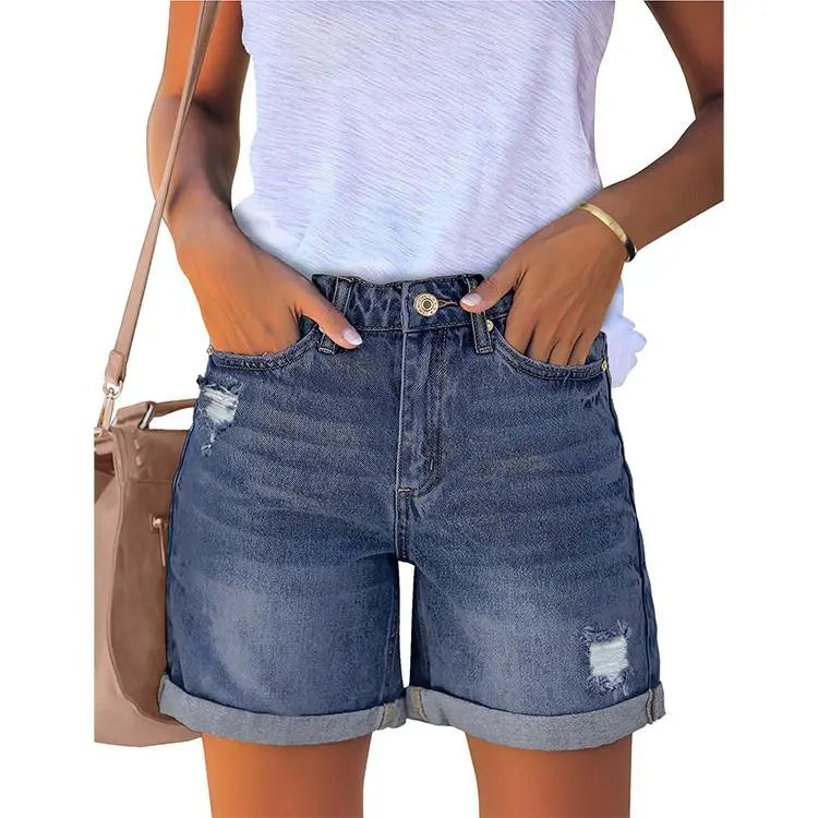 10PACK High-Waisted Distressed Rolled-Up Denim Shorts