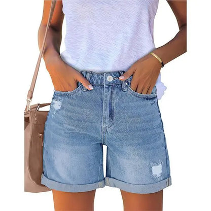 10PACK High-Waisted Distressed Rolled-Up Denim Shorts