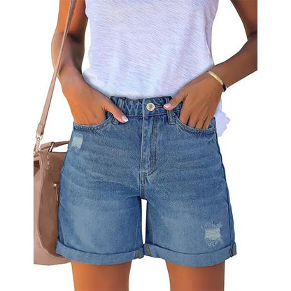 10PACK High-Waisted Distressed Rolled-Up Denim Shorts