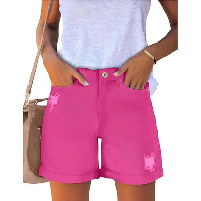 10PACK High-Waisted Distressed Rolled-Up Denim Shorts