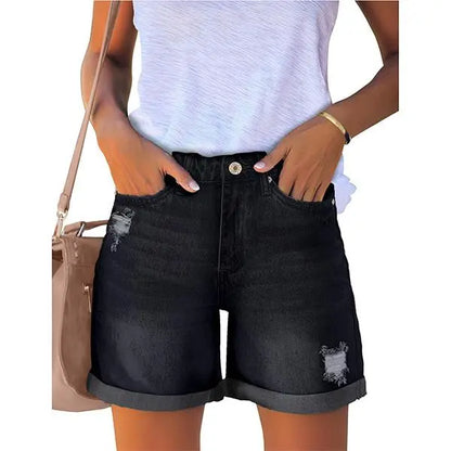 10PACK High-Waisted Distressed Rolled-Up Denim Shorts