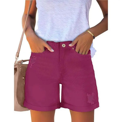 10PACK High-Waisted Distressed Rolled-Up Denim Shorts