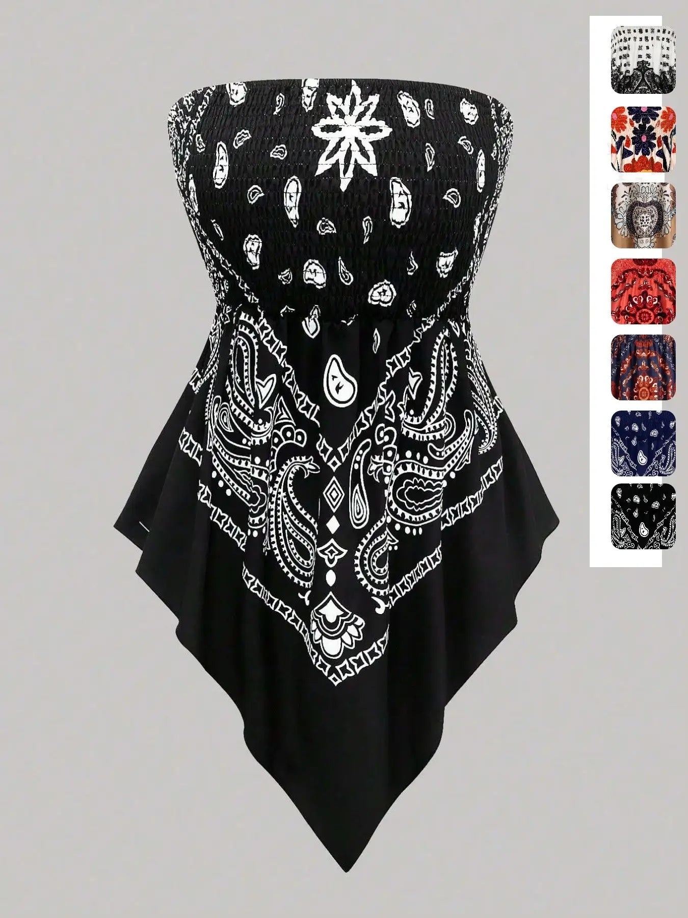 Women's Ethnic Print Strapless Top, Bohemian Style Asymmetrical Hem Tube Top
