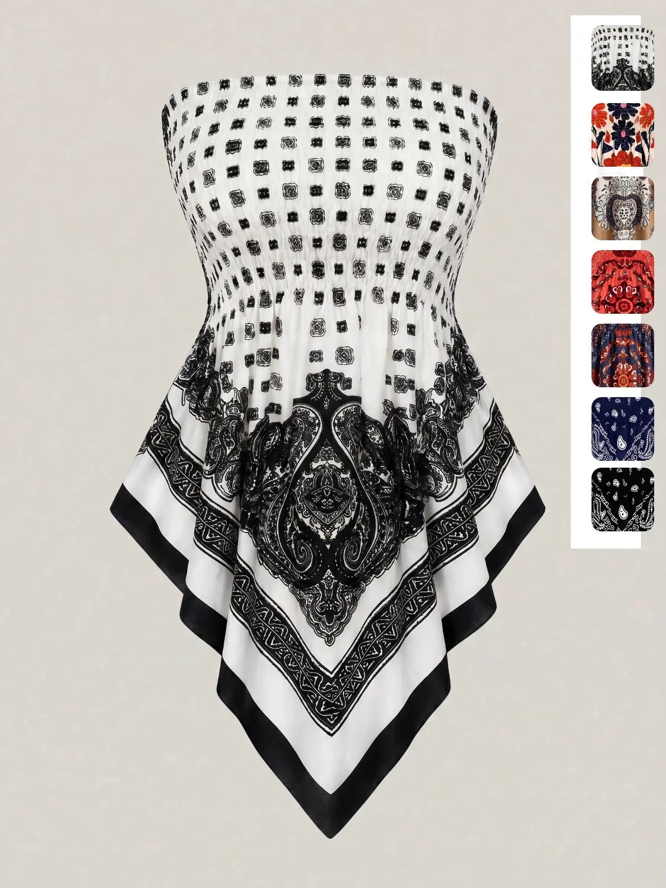 Women's Ethnic Print Strapless Top, Bohemian Style Asymmetrical Hem Tube Top