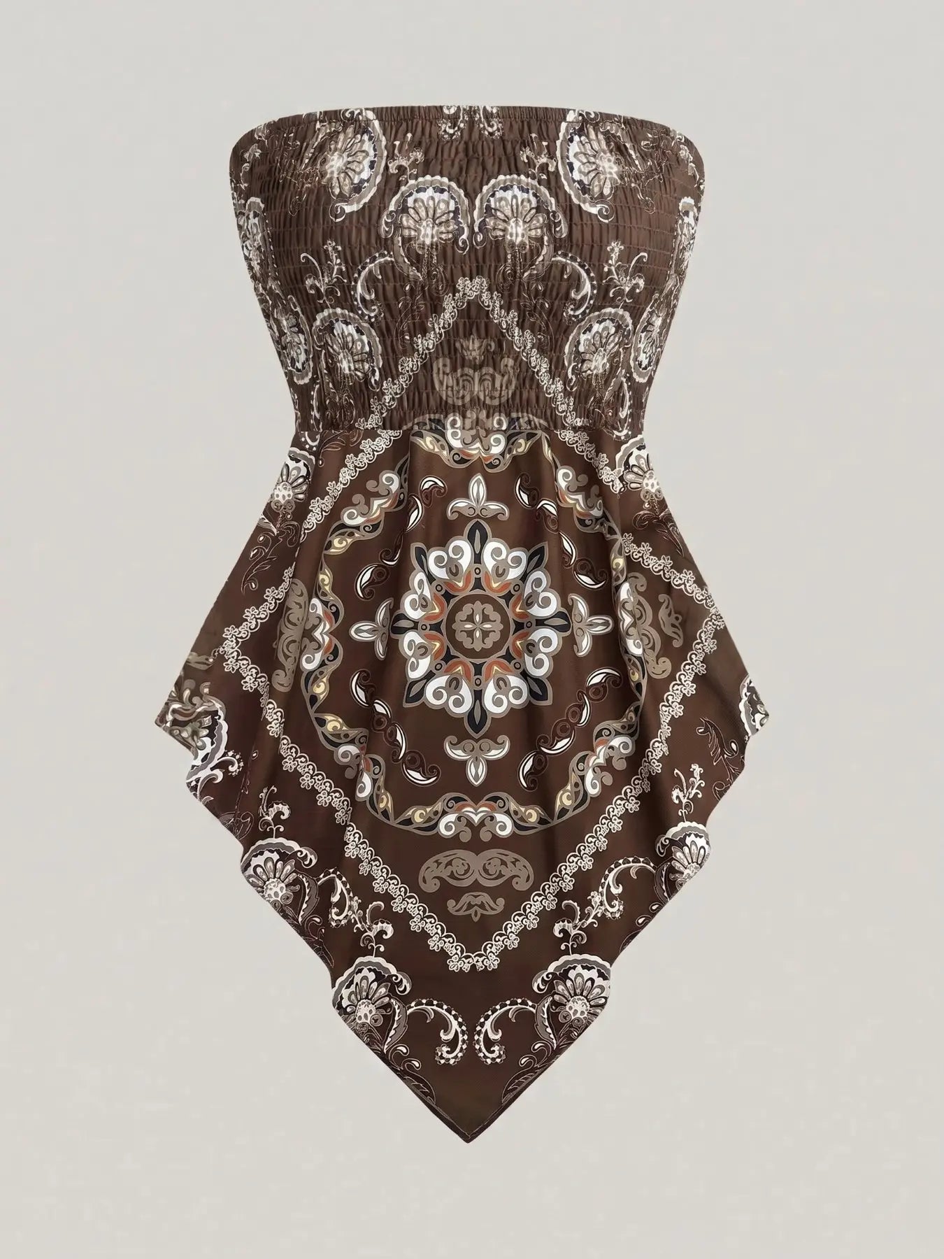 Women's Ethnic Print Strapless Top, Bohemian Style Asymmetrical Hem Tube Top