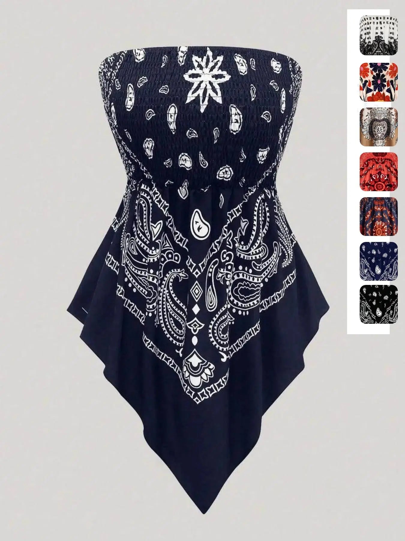 Women's Ethnic Print Strapless Top, Bohemian Style Asymmetrical Hem Tube Top