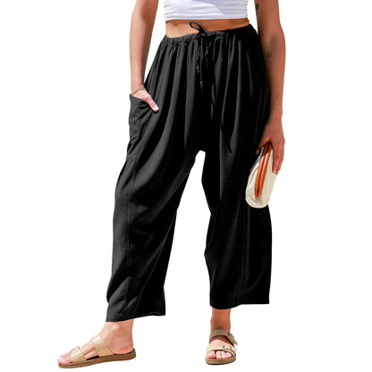 Womens Linen Blend Wide Leg Pants Oversize Casual Loose Fit Beach Palazzo Harem Pants（
