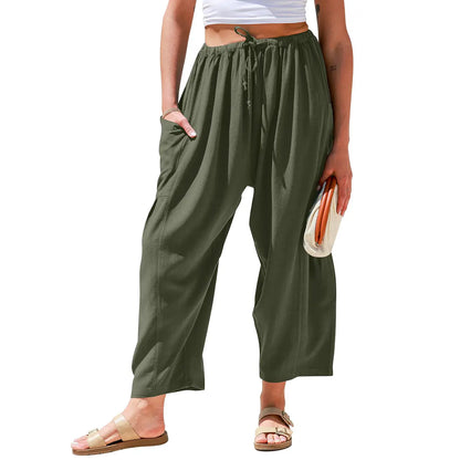 Womens Linen Blend Wide Leg Pants Oversize Casual Loose Fit Beach Palazzo Harem Pants（