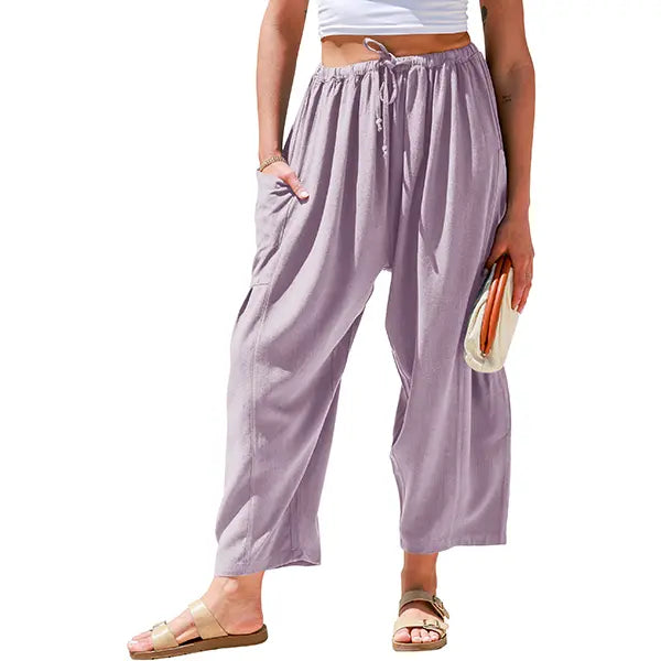 Womens Linen Blend Wide Leg Pants Oversize Casual Loose Fit Beach Palazzo Harem Pants（