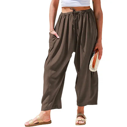 Womens Linen Blend Wide Leg Pants Oversize Casual Loose Fit Beach Palazzo Harem Pants（