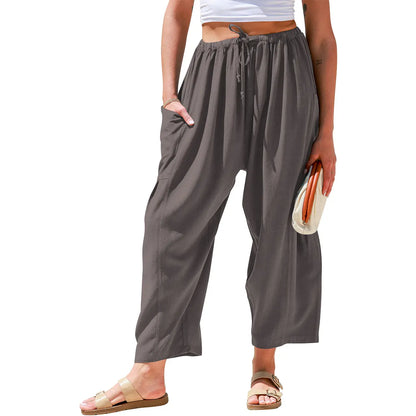 Womens Linen Blend Wide Leg Pants Oversize Casual Loose Fit Beach Palazzo Harem Pants（
