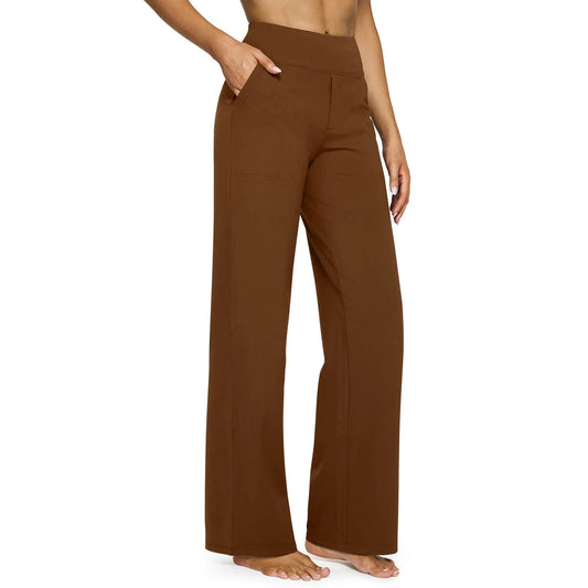 Pantalones de yoga de cintura alta y pierna ancha para mujer (marrón)