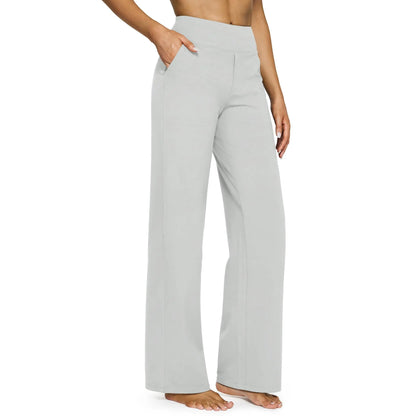 Pantalones de yoga de mujer de cintura alta y pierna ancha (negro)