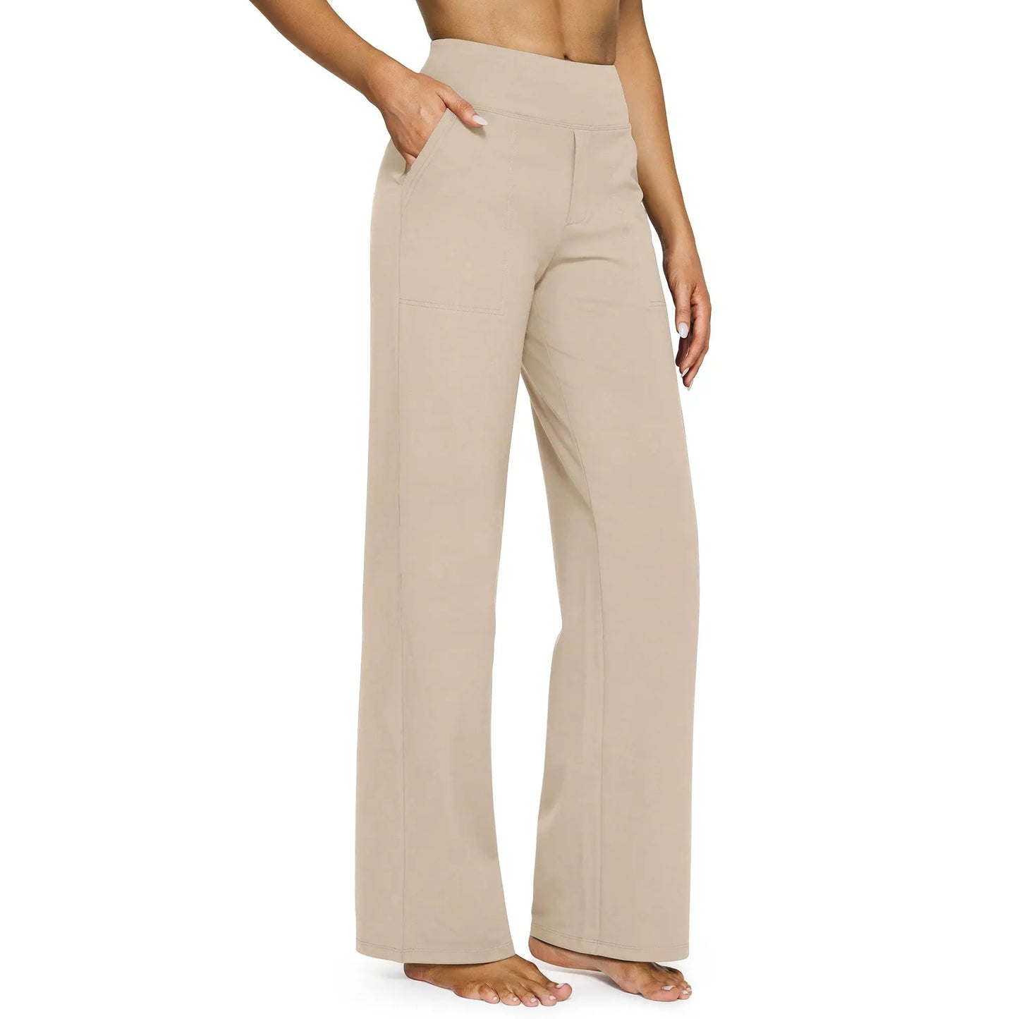 Pantalones de yoga de mujer de cintura alta y pierna ancha (negro)