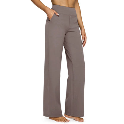 Pantalones de yoga de mujer de cintura alta y pierna ancha (negro)