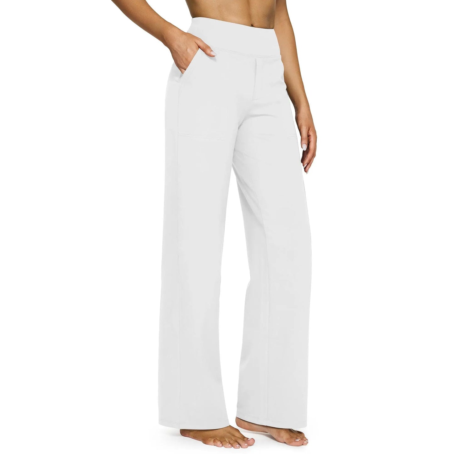 Pantalones de yoga de mujer de cintura alta y pierna ancha (negro)