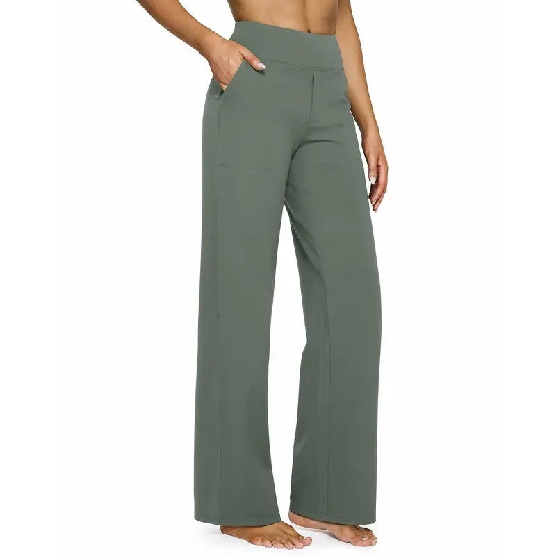Pantalones de yoga de mujer de cintura alta y pierna ancha (negro)