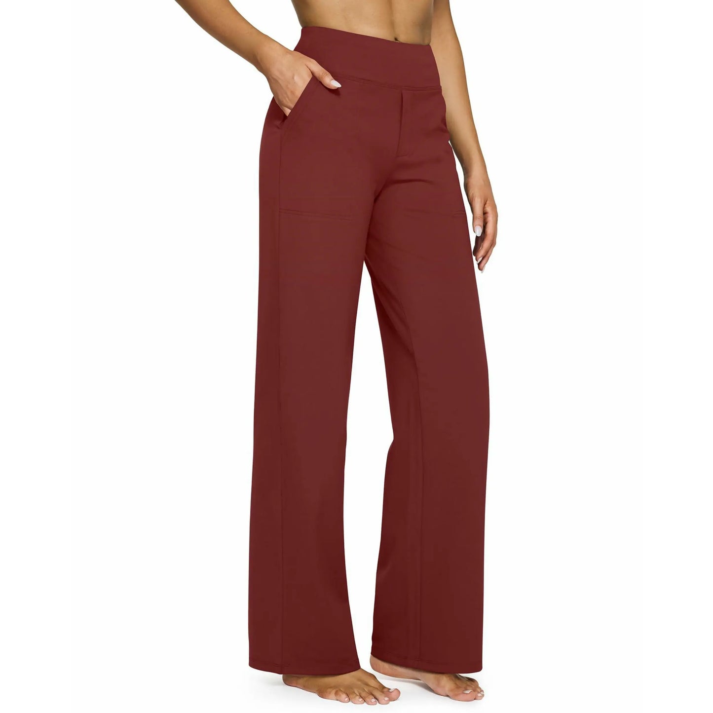 Pantalones de yoga de mujer de cintura alta y pierna ancha (negro)