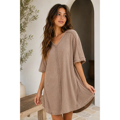 Ribbed, Acid-Washed Women's Casual Dressbed Acid Washed Dress