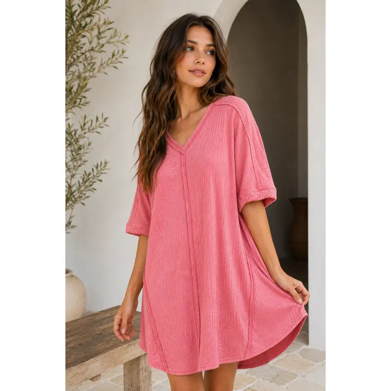 Ribbed, Acid-Washed Women's Casual Dressbed Acid Washed Dress