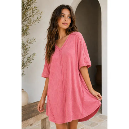 Ribbed, Acid-Washed Women's Casual Dressbed Acid Washed Dress