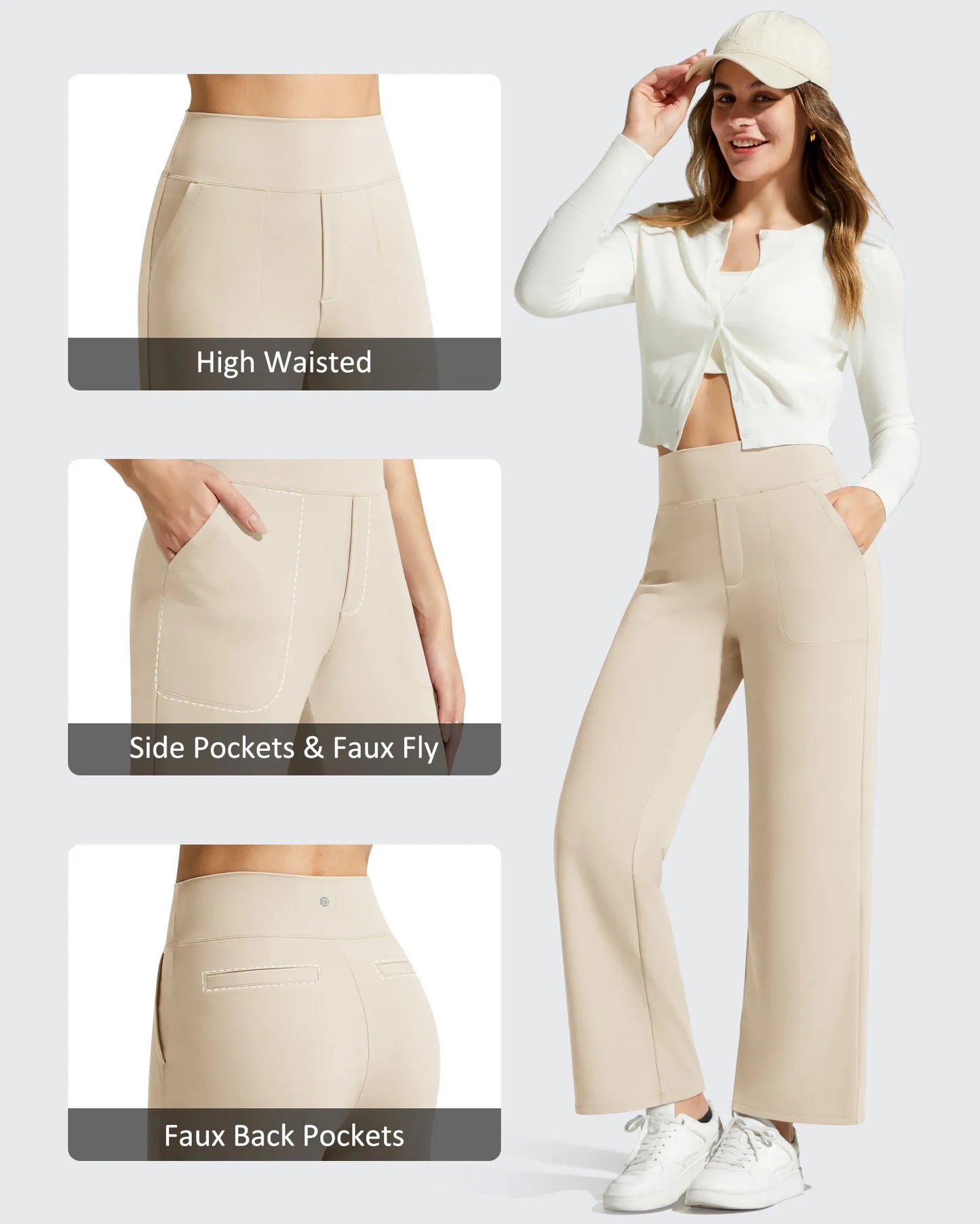 Pantalones de vestir informales largos hasta el tobillo BareFeel Faux Fly