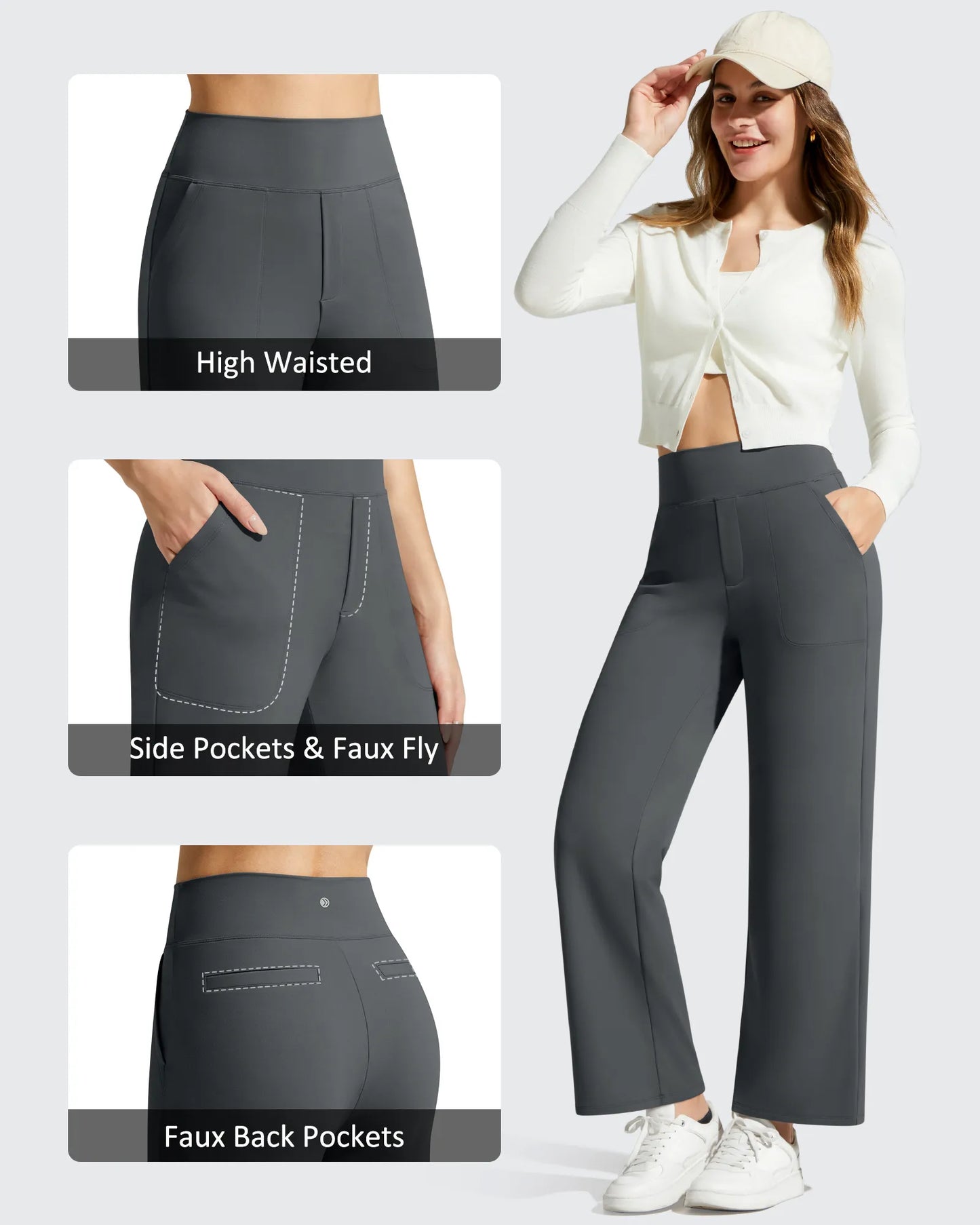Pantalones de vestir informales largos hasta el tobillo BareFeel Faux Fly
