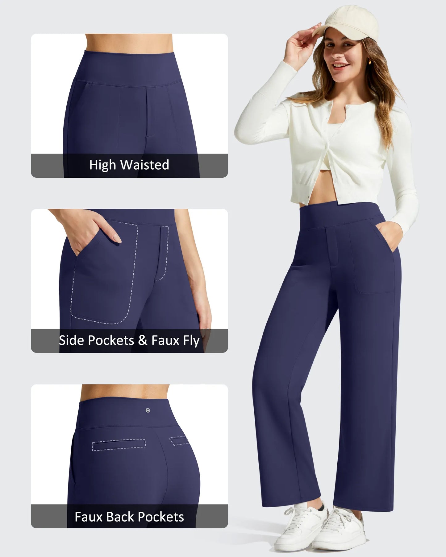 Pantalones de vestir informales largos hasta el tobillo BareFeel Faux Fly