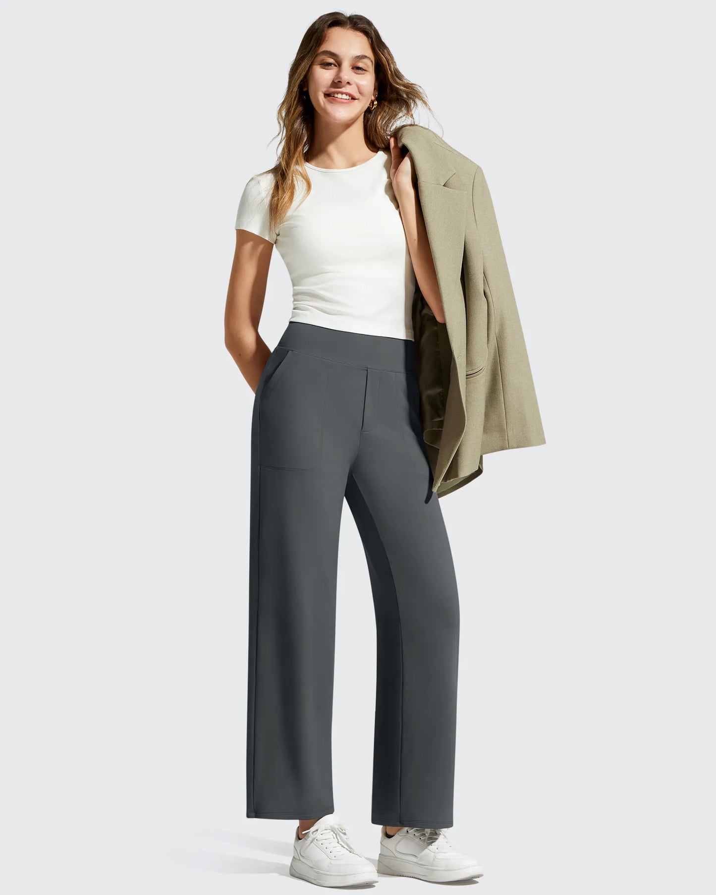 Pantalones de vestir informales largos hasta el tobillo BareFeel Faux Fly