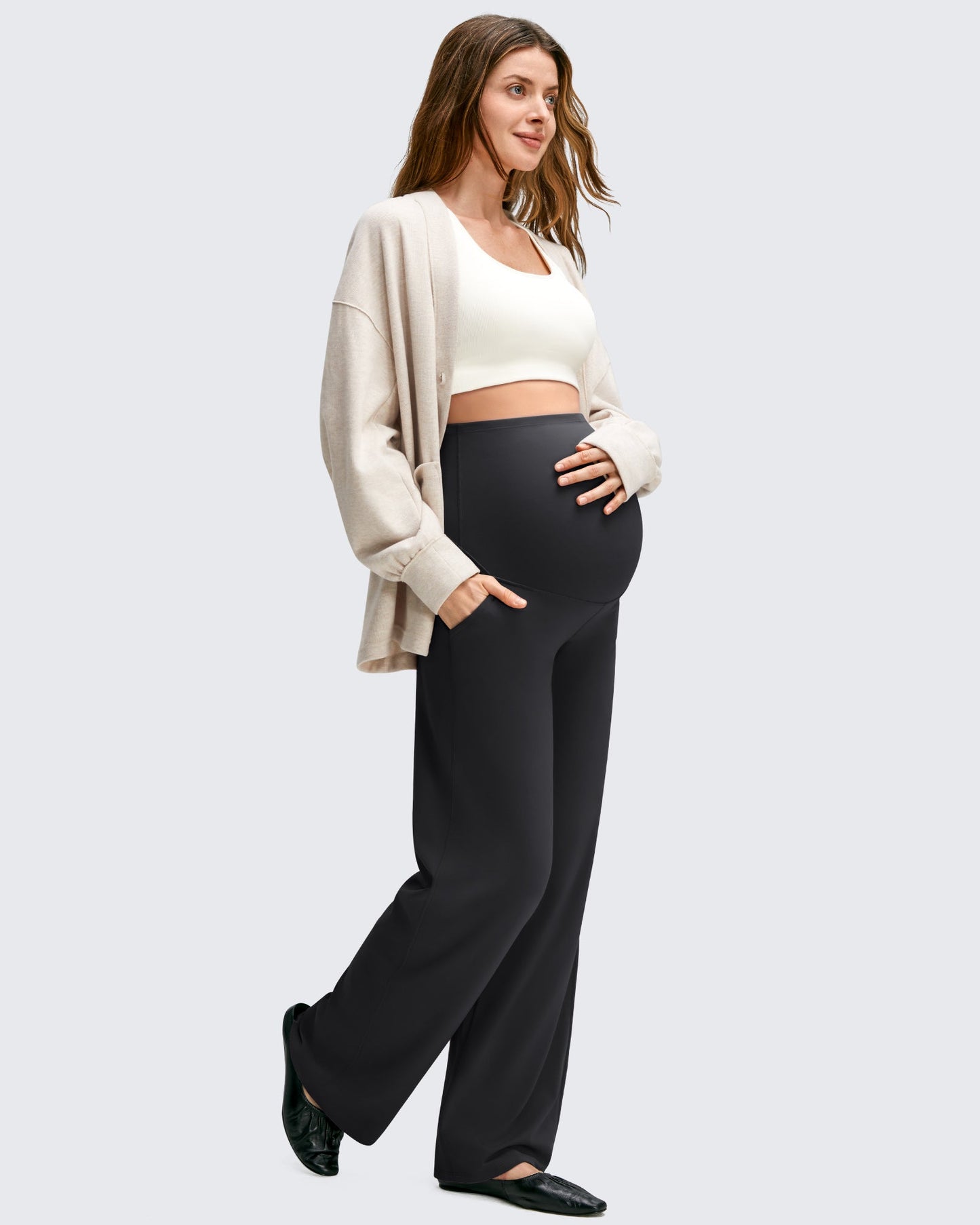 Pantalones casuales de pierna ancha BareFeel Maternity con bolsillos