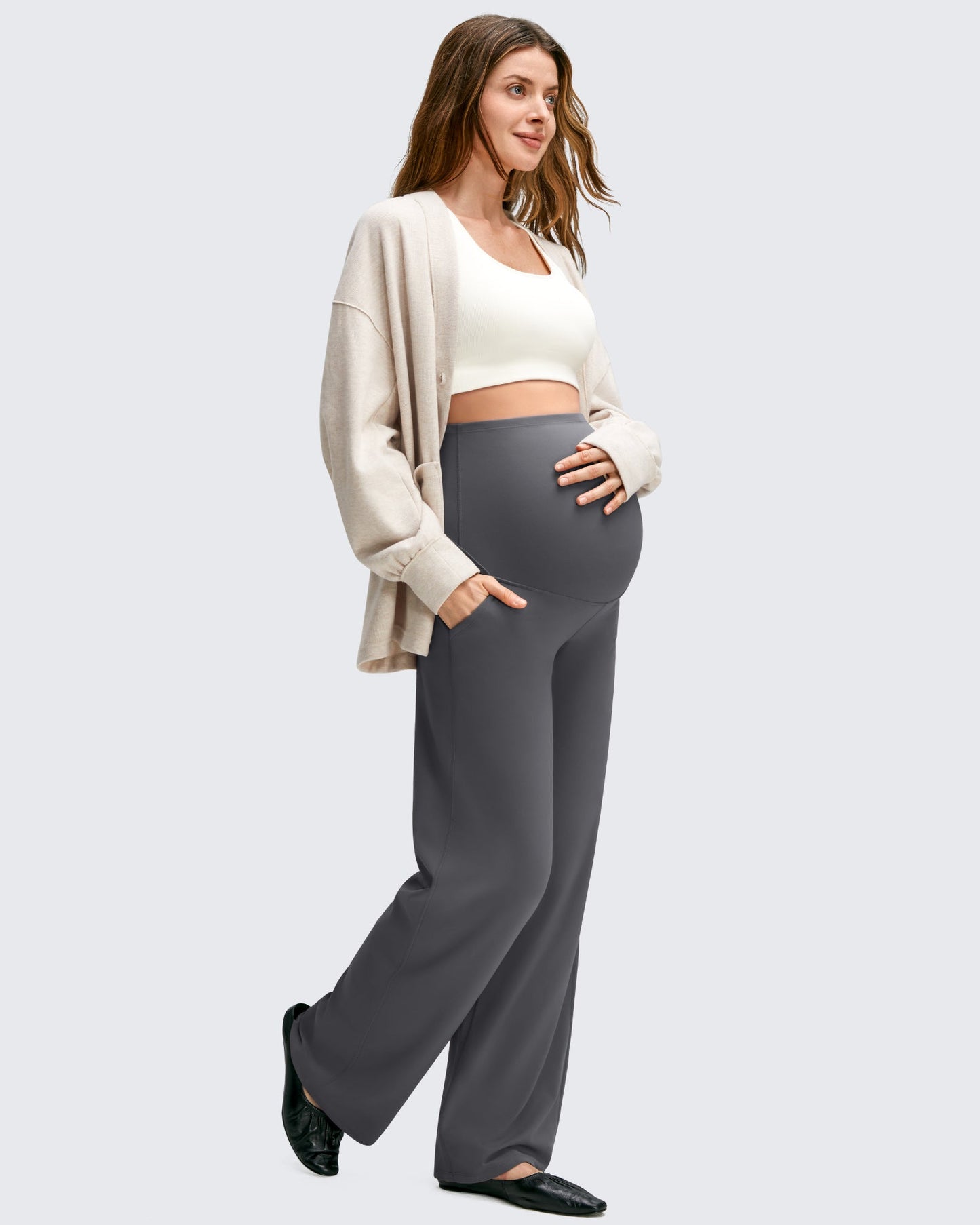 Pantalones casuales de pierna ancha BareFeel Maternity con bolsillos