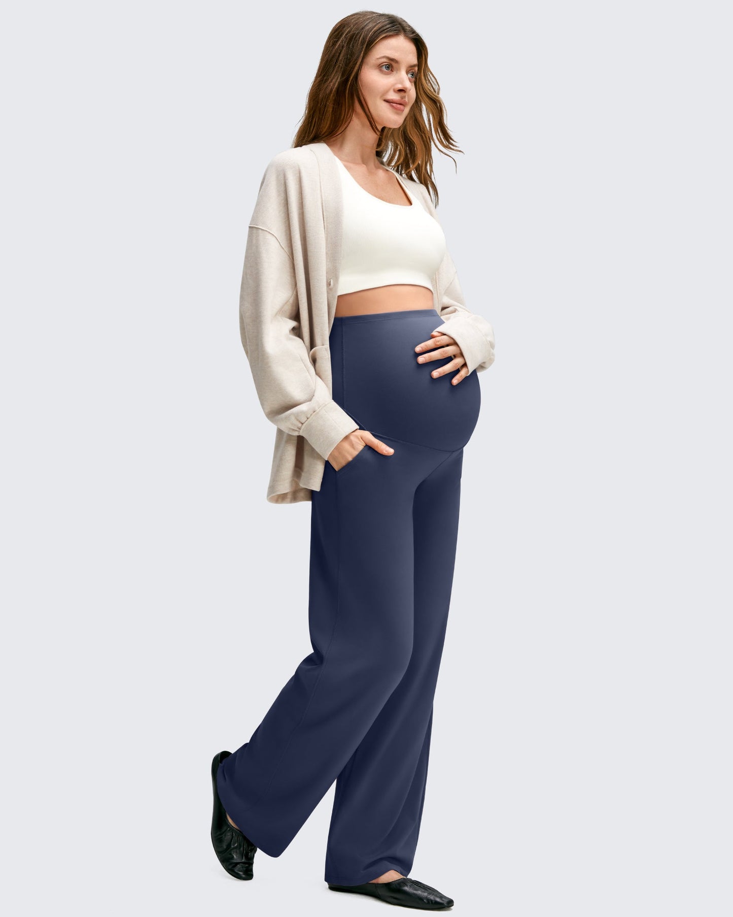 Pantalones casuales de pierna ancha BareFeel Maternity con bolsillos