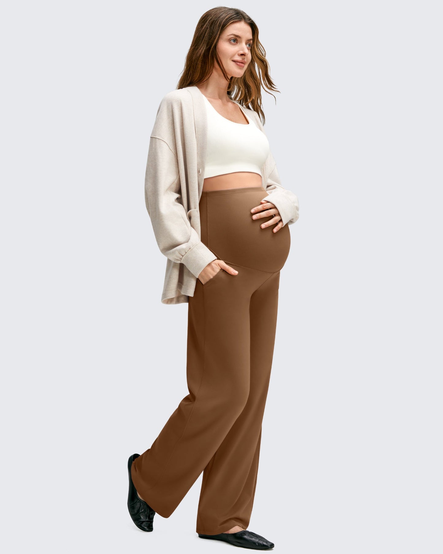 Pantalones casuales de pierna ancha BareFeel Maternity con bolsillos