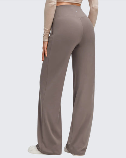 Pantalones de Yoga de Pierna Ancha con Pliegues Laterales y Cintura en V BareFeel