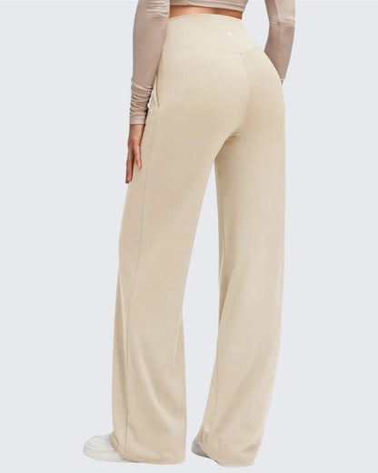 Pantalones de Yoga de Pierna Ancha con Pliegues Laterales y Cintura en V BareFeel
