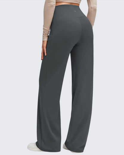 Pantalones de Yoga de Pierna Ancha con Pliegues Laterales y Cintura en V BareFeel