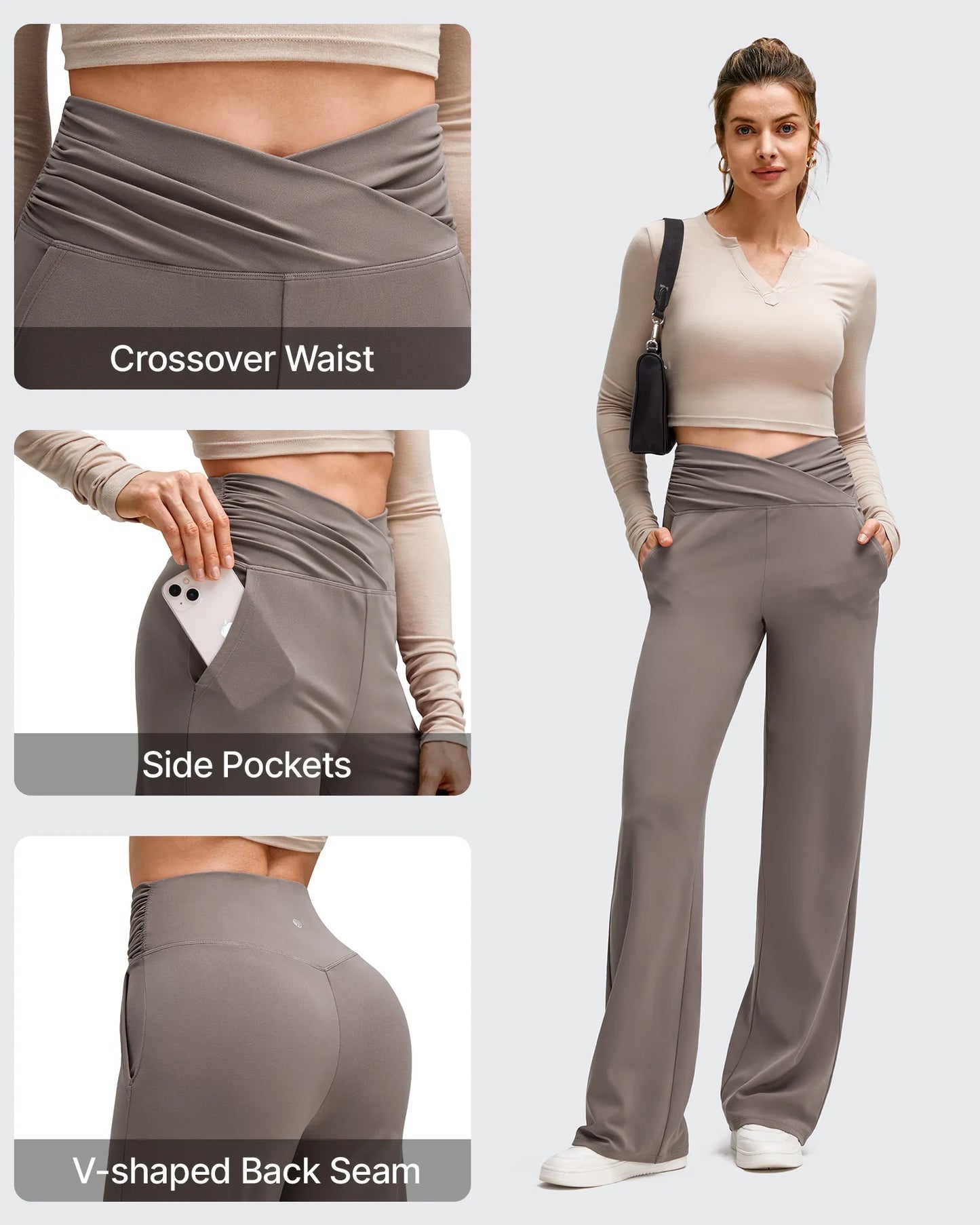 Pantalones de Yoga de Pierna Ancha con Pliegues Laterales y Cintura en V BareFeel
