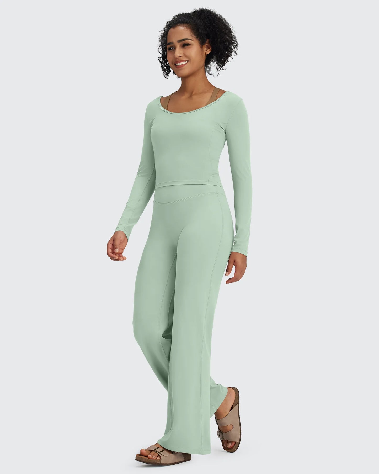 BareFeel Pantalones Anchos de Tiro Alto para Mujer (Talla Petite)