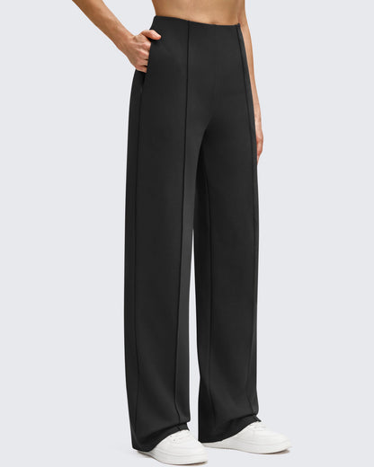 Pantalones de Negocios de Pierna Ancha Forrados con Forro Polar y Pliegues Delanteros
