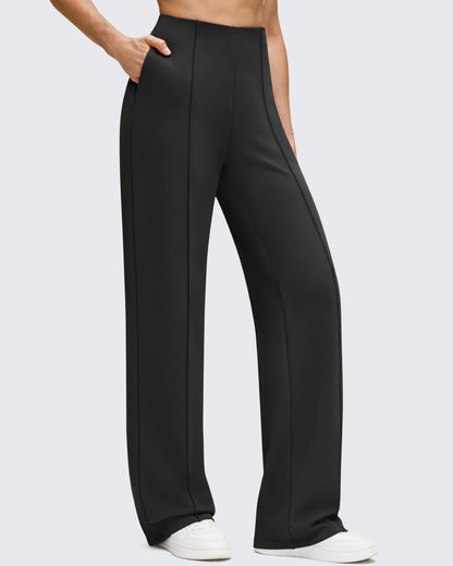 Pantalones de Negocios de Pierna Ancha Forrados con Forro Polar y Pliegues Delanteros