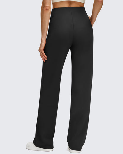Pantalones de Negocios de Pierna Ancha Forrados con Forro Polar y Pliegues Delanteros