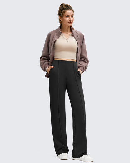 Pantalones de Negocios de Pierna Ancha Forrados con Forro Polar y Pliegues Delanteros