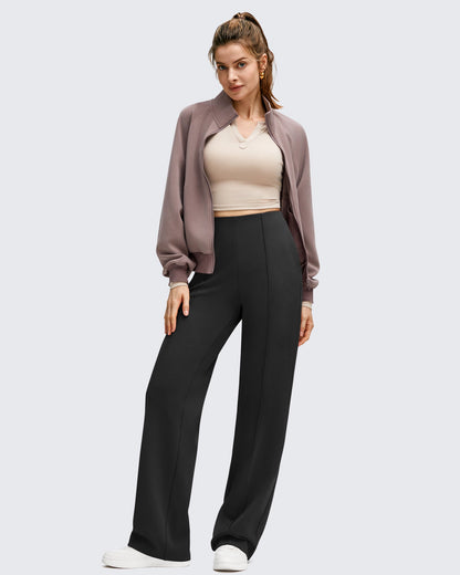 Pantalones de Negocios de Pierna Ancha Forrados con Forro Polar y Pliegues Delanteros