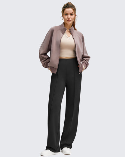 Pantalones de Negocios de Pierna Ancha Forrados con Forro Polar y Pliegues Delanteros