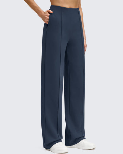 Pantalones de Negocios de Pierna Ancha Forrados con Forro Polar y Pliegues Delanteros