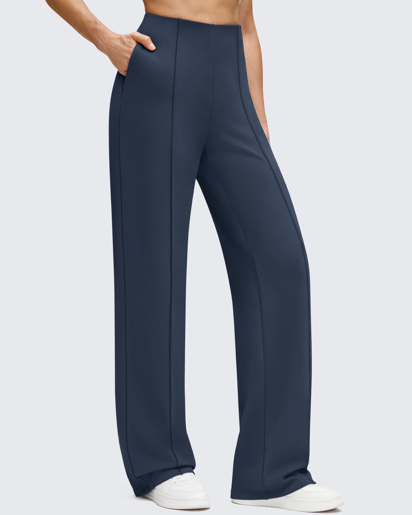 Pantalones de Negocios de Pierna Ancha Forrados con Forro Polar y Pliegues Delanteros