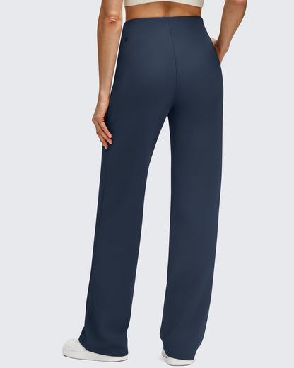 Pantalones de Negocios de Pierna Ancha Forrados con Forro Polar y Pliegues Delanteros