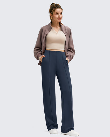 Pantalones de Negocios de Pierna Ancha Forrados con Forro Polar y Pliegues Delanteros