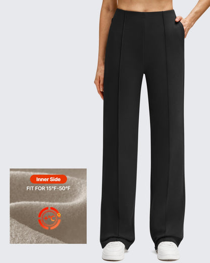 Pantalones de Negocios de Pierna Ancha Forrados con Forro Polar y Pliegues Delanteros